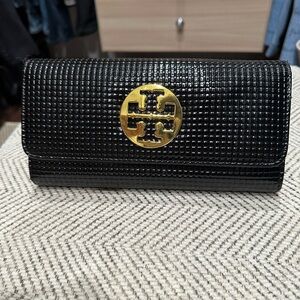 Black Textured Wallet with Gold Emblem